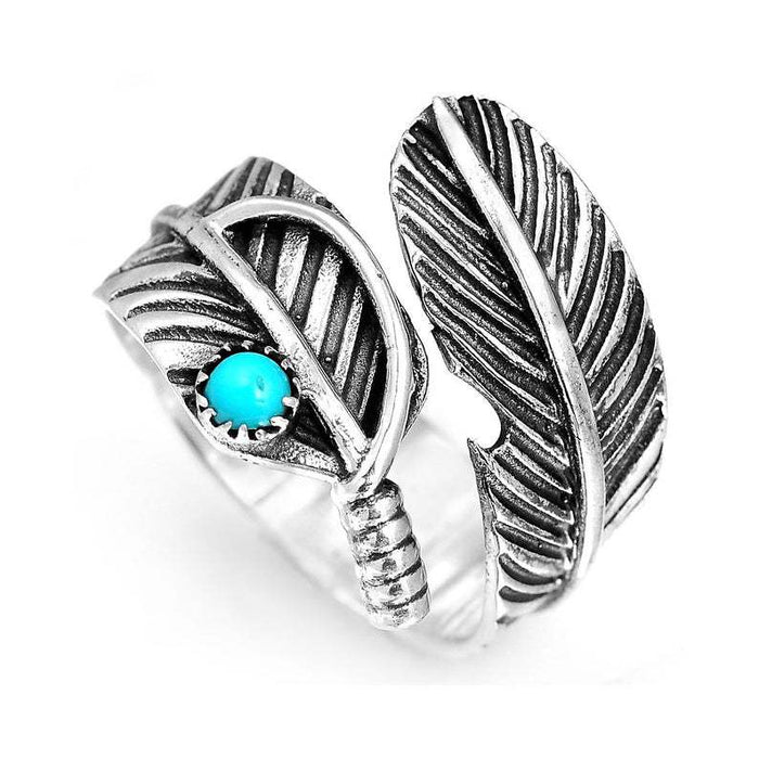 Wholesale turquoise open feather ring JDC-RS-saip002 Rings 赛蒲 Wholesale Jewelry JoyasDeChina Joyas De China