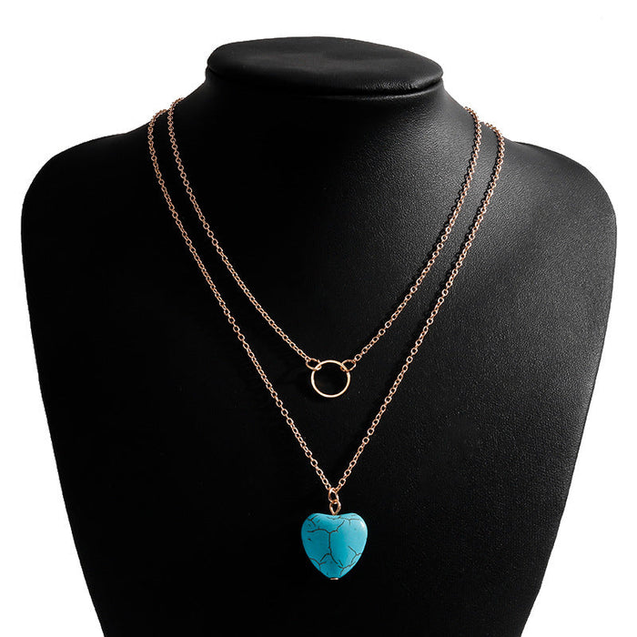 Wholesale Turquoise Peach Heart Necklace JDC-NE-Weny018 NECKLACE 纹颖 gold Wholesale Jewelry JoyasDeChina Joyas De China