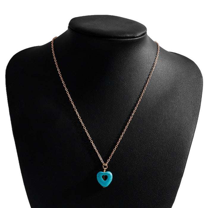 Wholesale Turquoise Peach Heart Necklace JDC-NE-Weny038 NECKLACE 纹颖 gold Wholesale Jewelry JoyasDeChina Joyas De China