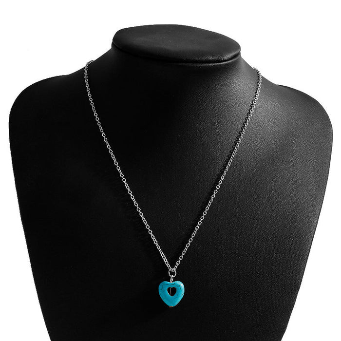 Wholesale Turquoise Peach Heart Necklace JDC-NE-Weny038 NECKLACE 纹颖 silver Wholesale Jewelry JoyasDeChina Joyas De China