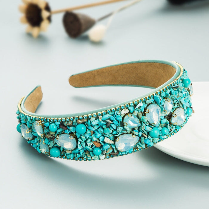 Wholesale Turquoise Rhinestone Fabric Pearl Crystal Headband JDC-HD-YiS005 Headband 镱森 blue green Wholesale Jewelry JoyasDeChina Joyas De China