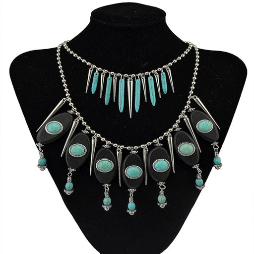 Wholesale Turquoise Rivet Tassel Alloy Necklace JDC-NE-Yunl023 Necklaces 云罗 Wholesale Jewelry JoyasDeChina Joyas De China