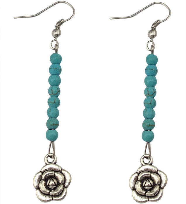 Wholesale Turquoise Rose Flower Tassel Alloy Earrings JDC-ES-Yunl011 Earrings 云罗 Wholesale Jewelry JoyasDeChina Joyas De China
