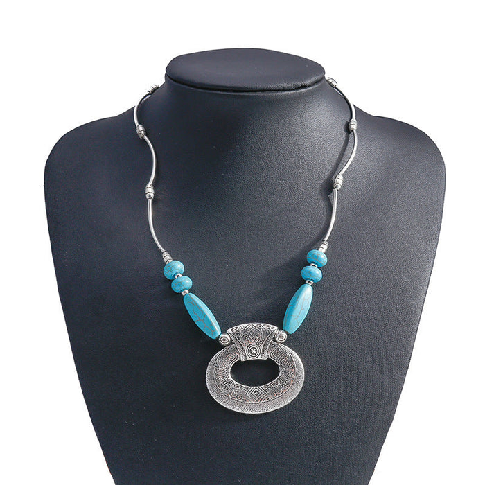 Wholesale Turquoise Silver Oval Necklace JDC-NE-Weny008 NECKLACE 纹颖 Wholesale Jewelry JoyasDeChina Joyas De China