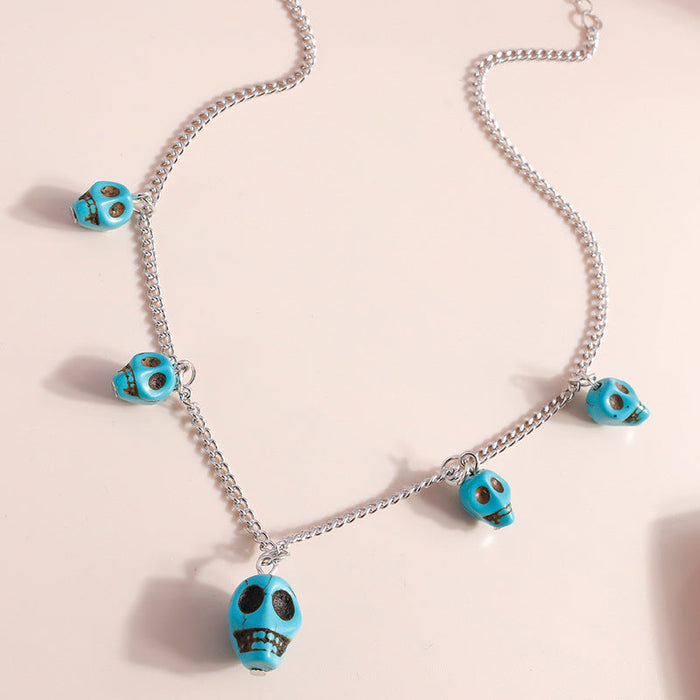 Wholesale turquoise skull necklace JDC-NE-Weny014 NECKLACE 纹颖 silver Wholesale Jewelry JoyasDeChina Joyas De China