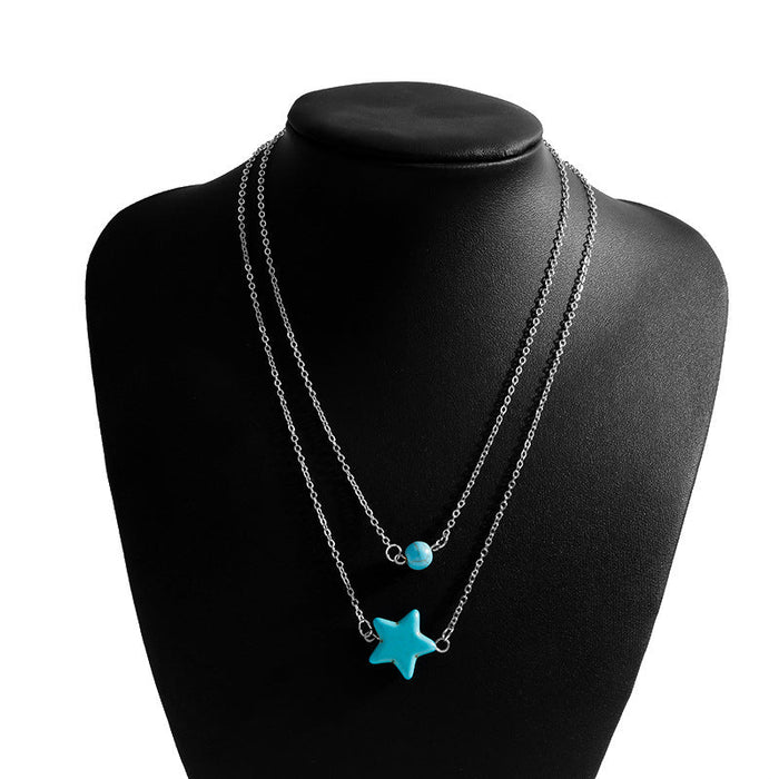 Wholesale Turquoise Star Necklace JDC-NE-Weny028 NECKLACE 纹颖 silver Wholesale Jewelry JoyasDeChina Joyas De China