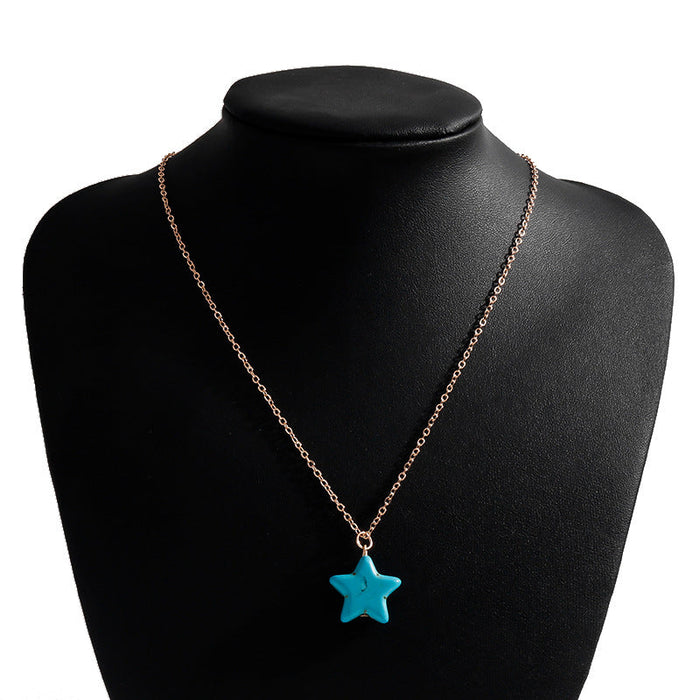 Wholesale Turquoise Star Necklace JDC-NE-Weny029 NECKLACE 纹颖 gold Wholesale Jewelry JoyasDeChina Joyas De China