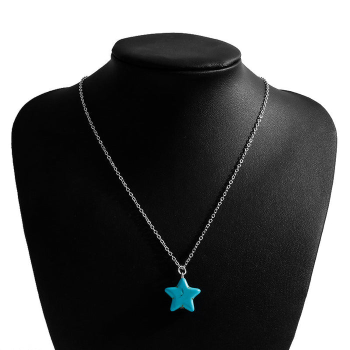 Wholesale Turquoise Star Necklace JDC-NE-Weny029 NECKLACE 纹颖 silver Wholesale Jewelry JoyasDeChina Joyas De China