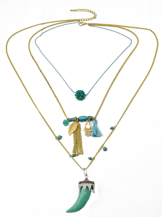 Wholesale Turquoise Tassel Alloy Necklaces JDC-NE-Yunl016 Necklaces 云罗 blue Wholesale Jewelry JoyasDeChina Joyas De China