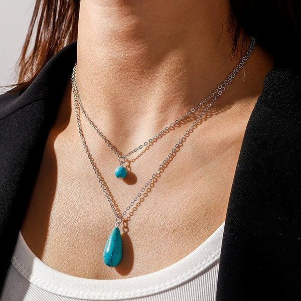 Wholesale Turquoise Water Drop Necklace JDC-NE-Weny021 NECKLACE 纹颖 Wholesale Jewelry JoyasDeChina Joyas De China