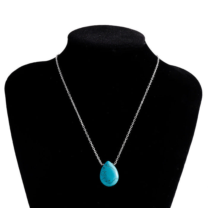 Wholesale Turquoise Water Drop Necklace JDC-NE-Weny023 NECKLACE 纹颖 silver Wholesale Jewelry JoyasDeChina Joyas De China