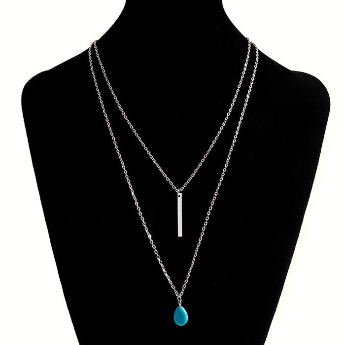 Wholesale Turquoise Water Drop Necklace JDC-NE-Weny025 NECKLACE 纹颖 silver Wholesale Jewelry JoyasDeChina Joyas De China