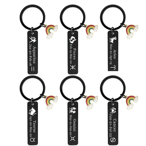 Wholesale twelve constellations black stainless steel lettered metal keychain JDC-KC-GangGu020 Keychain 钢古 Wholesale Jewelry JoyasDeChina Joyas De China