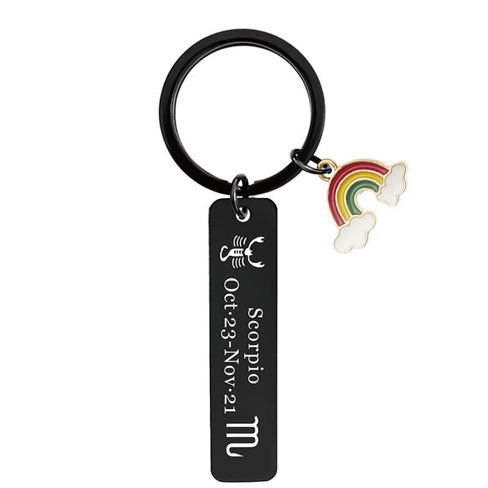 Wholesale twelve constellations black stainless steel lettered metal keychain JDC-KC-GangGu020 Keychain 钢古 Wholesale Jewelry JoyasDeChina Joyas De China