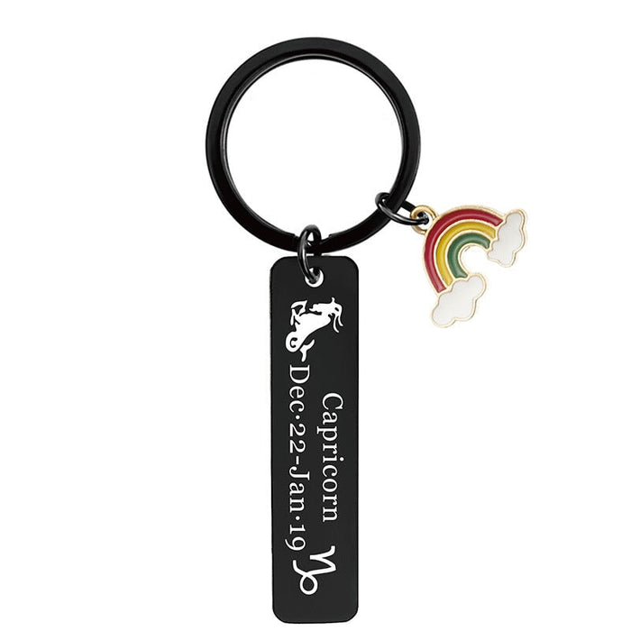 Wholesale twelve constellations black stainless steel lettered metal keychain JDC-KC-GangGu020 Keychain 钢古 Wholesale Jewelry JoyasDeChina Joyas De China