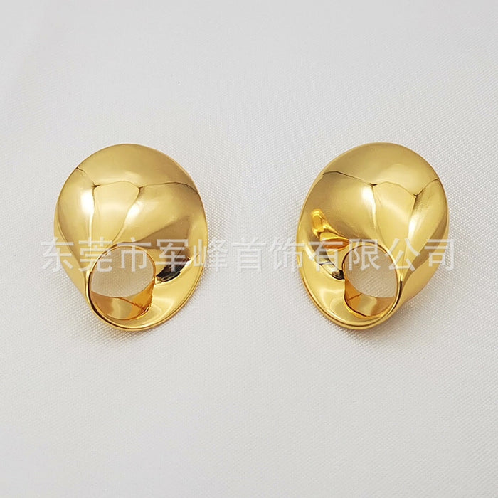 Wholesale Twisted Electroplated Brass Glossy Earrings JDC-ES-Junf009 Earrings 军峰 gold Wholesale Jewelry JoyasDeChina Joyas De China