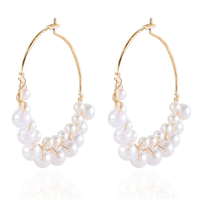 Wholesale twisted pearl hoop alloy earrings JDC-ES-TC157 Earrings JoyasDeChina golden Wholesale Jewelry JoyasDeChina Joyas De China