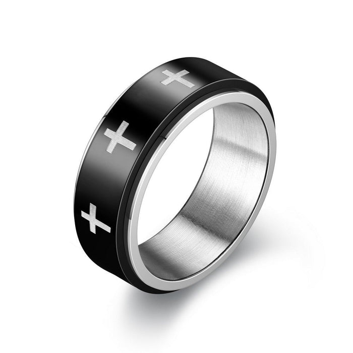 Wholesale vacuum titanium steel rotating ring JDC-RS-Dingc012 Rings 顶潮 Cross 6 Wholesale Jewelry JoyasDeChina Joyas De China