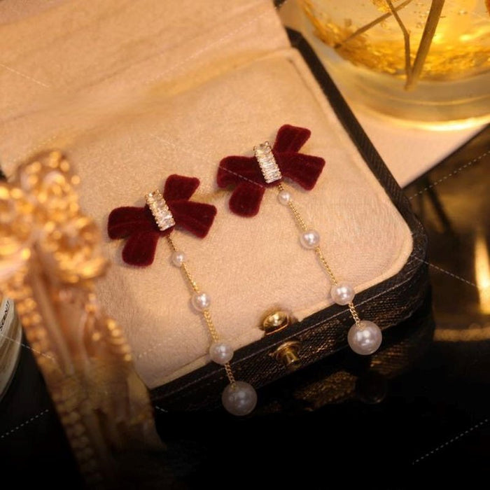 Wholesale velvet bowknot alloy earrings JDC-ES-XuF016 Earrings 旭帆 red Wholesale Jewelry JoyasDeChina Joyas De China