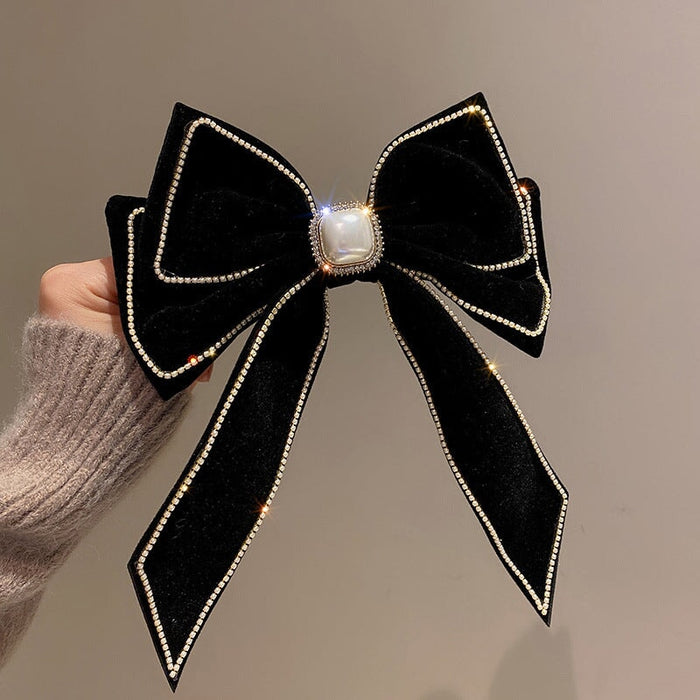 Wholesale velvet diamond-encrusted pearl bow hairpin JDC-HC-BaoY001 Hair Clips 宝钰 black Wholesale Jewelry JoyasDeChina Joyas De China