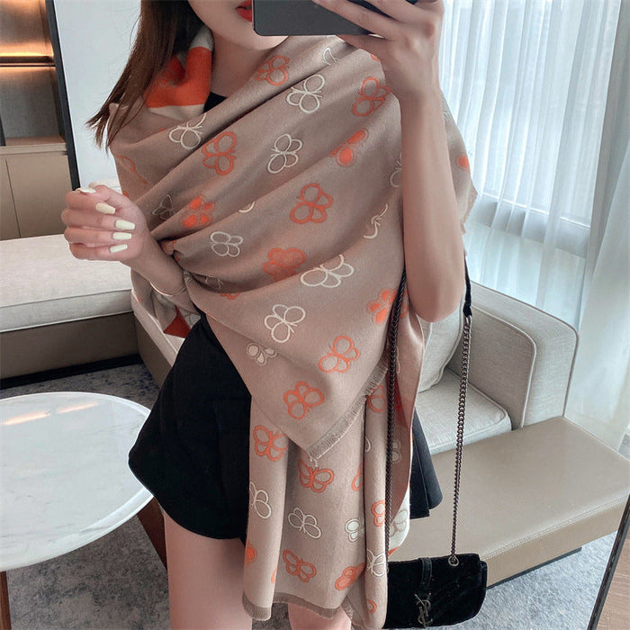 Wholesale versatile four seasons imitation cashmere shawl JDC-SF-SL045 scarf JoyasDeChina Grey Pink 180cm Wholesale Jewelry JoyasDeChina Joyas De China