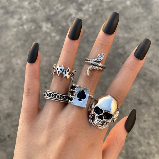 Wholesale vintage antique silver spades solitaire joint alloy ring 5 piece set JDC-RS-F076 Rings 韩之尚 23 Wholesale Jewelry JoyasDeChina Joyas De China