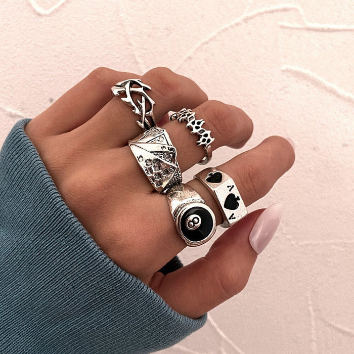 Wholesale vintage antique silver spades solitaire joint alloy ring 5 piece set JDC-RS-F076 Rings 韩之尚 Wholesale Jewelry JoyasDeChina Joyas De China