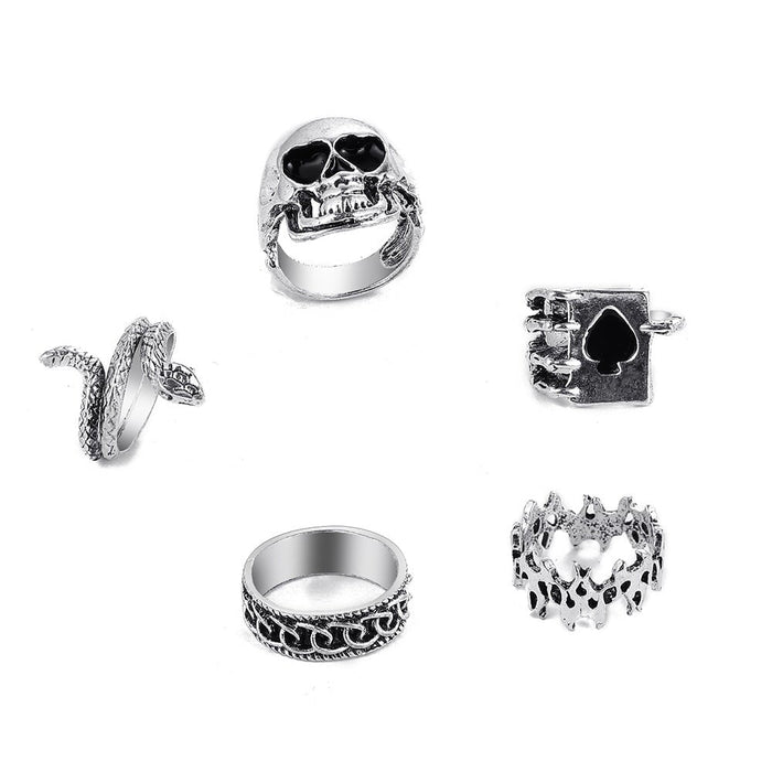 Wholesale vintage antique silver spades solitaire joint alloy ring 5 piece set JDC-RS-F076 Rings 韩之尚 Wholesale Jewelry JoyasDeChina Joyas De China
