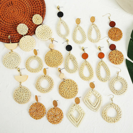 Wholesale vintage bamboo rattan hand-woven earrings JDC-ES-ManY001 Earrings 满溢 Wholesale Jewelry JoyasDeChina Joyas De China