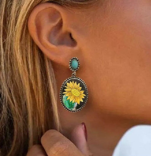 Wholesale vintage cactus sunflower turquoise earrings JDC-ES-saip040 Earrings 赛蒲 Wholesale Jewelry JoyasDeChina Joyas De China