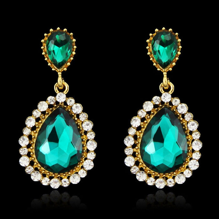 Wholesale vintage crystal green long alloy earrings JDC-ES-GSDB048 Earrings 丹比华比 Wholesale Jewelry JoyasDeChina Joyas De China
