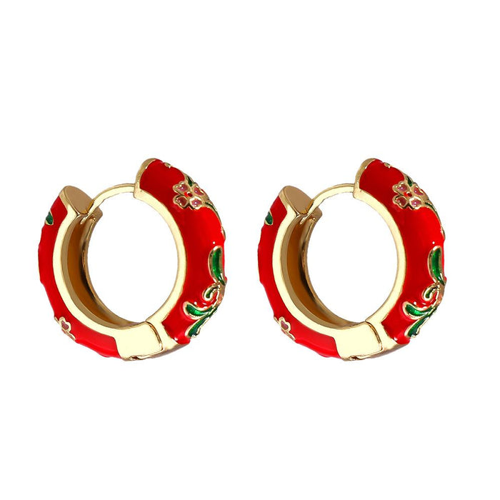 Wholesale Vintage Enamel colored copper plated hoop earrings JDC-ES-GSJR026 Earrings JoyasDeChina red Wholesale Jewelry JoyasDeChina Joyas De China