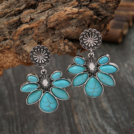 Wholesale vintage flower water drop turquoise earrings JDC-ES-saip030 Earrings 赛蒲 Wholesale Jewelry JoyasDeChina Joyas De China