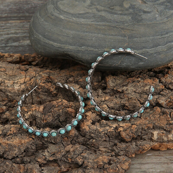 Wholesale vintage geometric large circle inlaid turquoise lace earrings JDC-ES-saip029 Earrings 赛蒲 Wholesale Jewelry JoyasDeChina Joyas De China