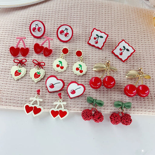 Wholesale vintage red geometric bow New Year's love cherry stud alloy earrings JDC-ES-HZQ001 Earrings 青之荷 Wholesale Jewelry JoyasDeChina Joyas De China