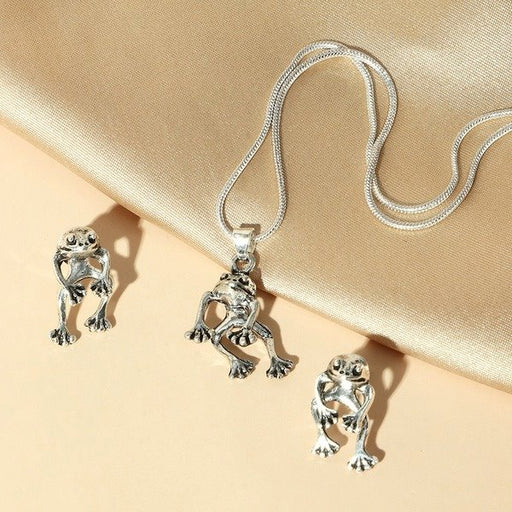 Wholesale vintage silver frog alloy earrings and necklaces JDC-NE-NZ031 Necklaces 奈珠 Wholesale Jewelry JoyasDeChina Joyas De China