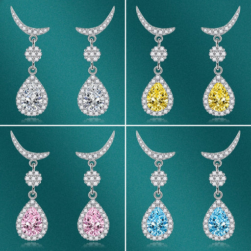 Wholesale vintage tassel yellow diamond water drop moon plated silver earrings JDC-ES-BZ016 Earrings 标志 Wholesale Jewelry JoyasDeChina Joyas De China