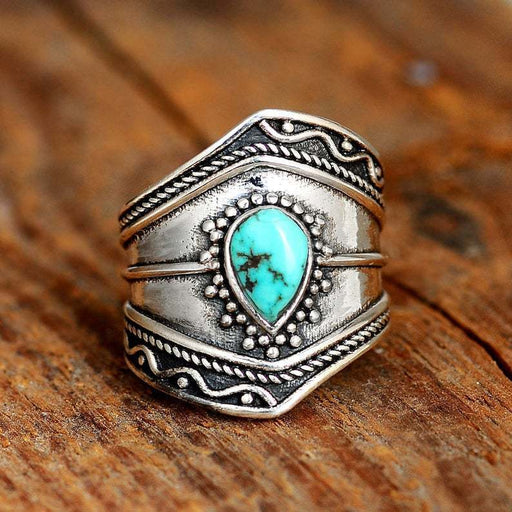 Wholesale vintage teardrop shaped turquoise irregular ring JDC-RS-saip001 Rings 赛蒲 Wholesale Jewelry JoyasDeChina Joyas De China