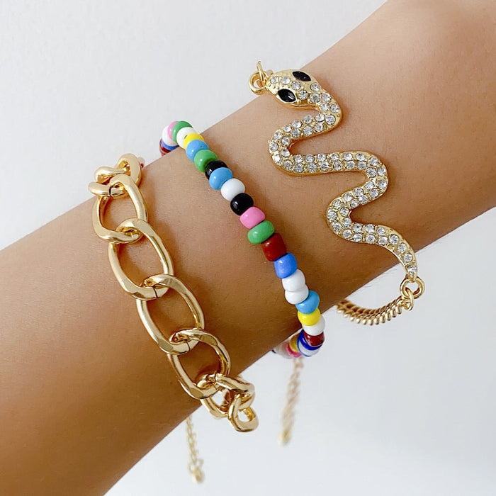 Wholesale vintage vintage snake-cut rice bead bracelet three-piece set JDC-BT-Yida002 Bracelet 宜达 Wholesale Jewelry JoyasDeChina Joyas De China