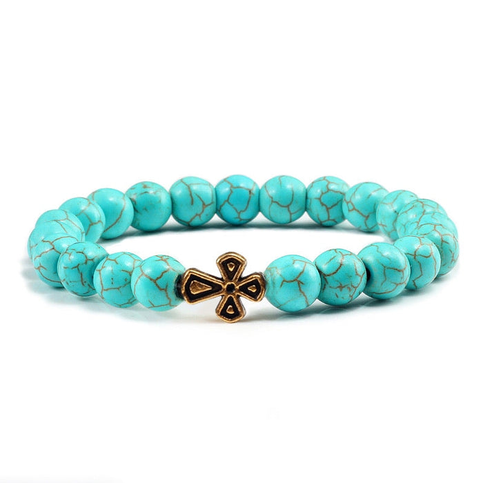 Wholesale Volcanic Frosted Stone Natural Stone Cross Beaded Bracelet JDC-BT-JiuJ014 Bracelet 九江 blue Wholesale Jewelry JoyasDeChina Joyas De China