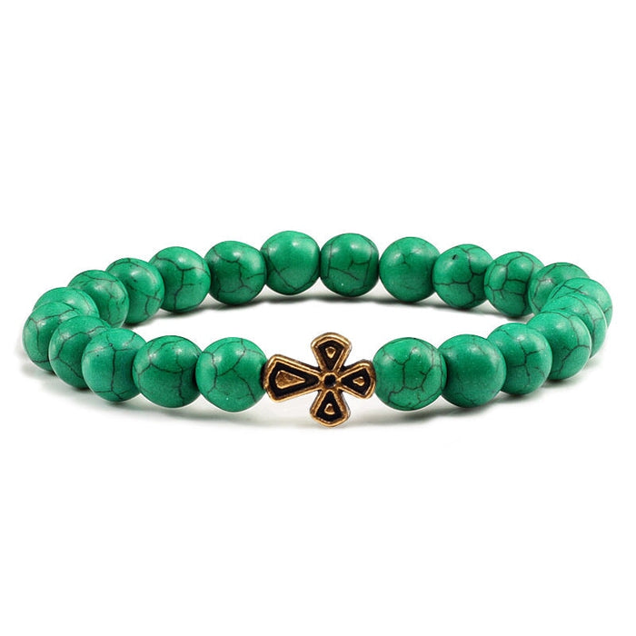 Wholesale Volcanic Frosted Stone Natural Stone Cross Beaded Bracelet JDC-BT-JiuJ014 Bracelet 九江 green Wholesale Jewelry JoyasDeChina Joyas De China