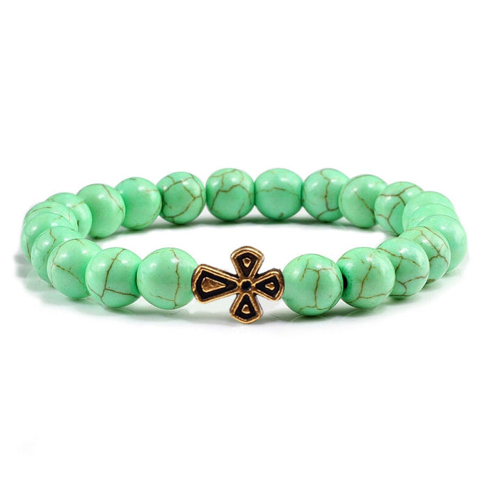 Wholesale Volcanic Frosted Stone Natural Stone Cross Beaded Bracelet JDC-BT-JiuJ014 Bracelet 九江 green jin Wholesale Jewelry JoyasDeChina Joyas De China