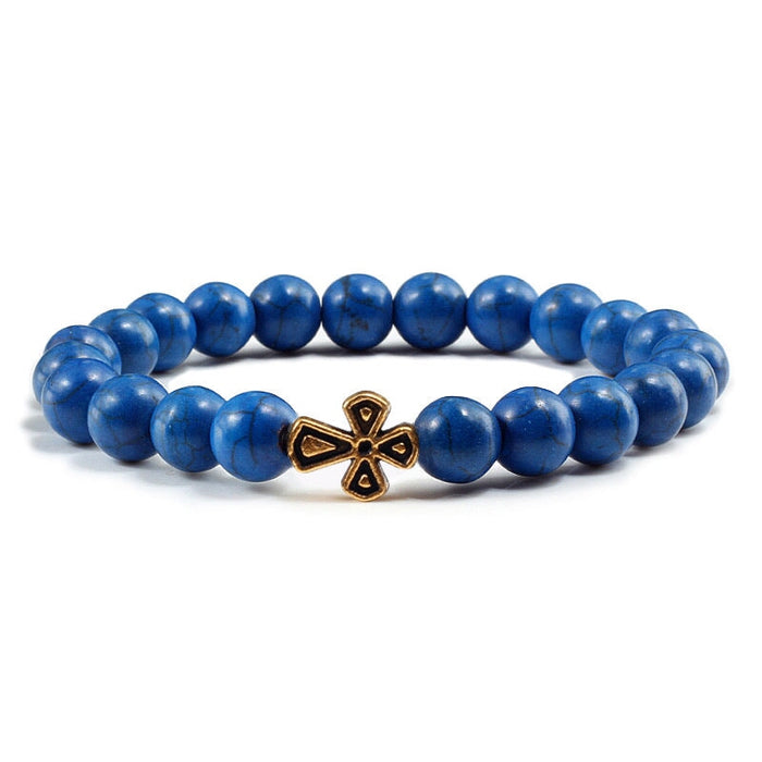 Wholesale Volcanic Frosted Stone Natural Stone Cross Beaded Bracelet JDC-BT-JiuJ014 Bracelet 九江 royal blue Wholesale Jewelry JoyasDeChina Joyas De China