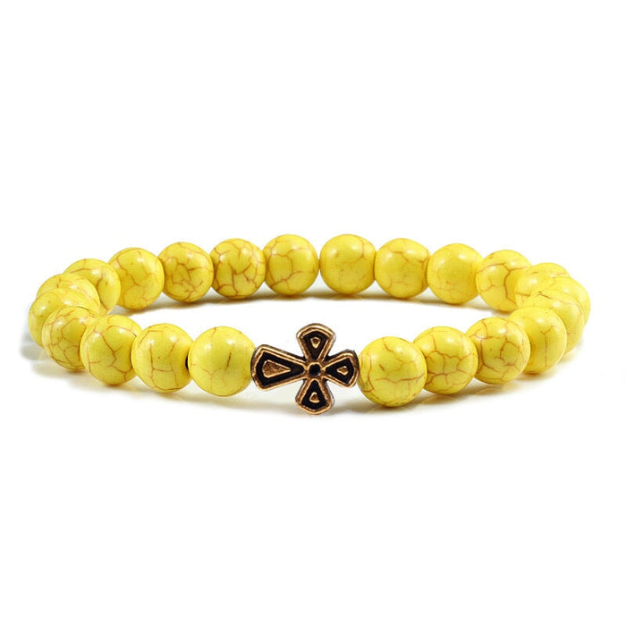 Wholesale Volcanic Frosted Stone Natural Stone Cross Beaded Bracelet JDC-BT-JiuJ014 Bracelet 九江 yellow Wholesale Jewelry JoyasDeChina Joyas De China