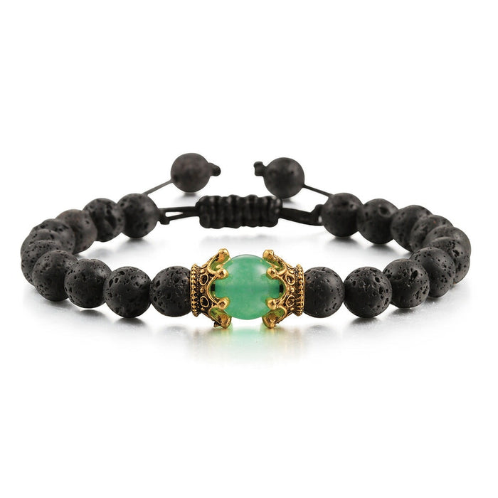 Wholesale Volcanic Stone Natural Stone Crown Beaded Bracelet JDC-BT-JiuJ011 Bracelet 九江 yus green Wholesale Jewelry JoyasDeChina Joyas De China