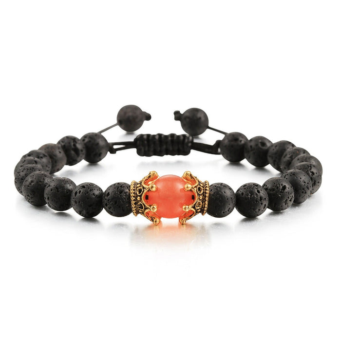 Wholesale Volcanic Stone Natural Stone Crown Beaded Bracelet JDC-BT-JiuJ011 Bracelet 九江 yus orange Wholesale Jewelry JoyasDeChina Joyas De China
