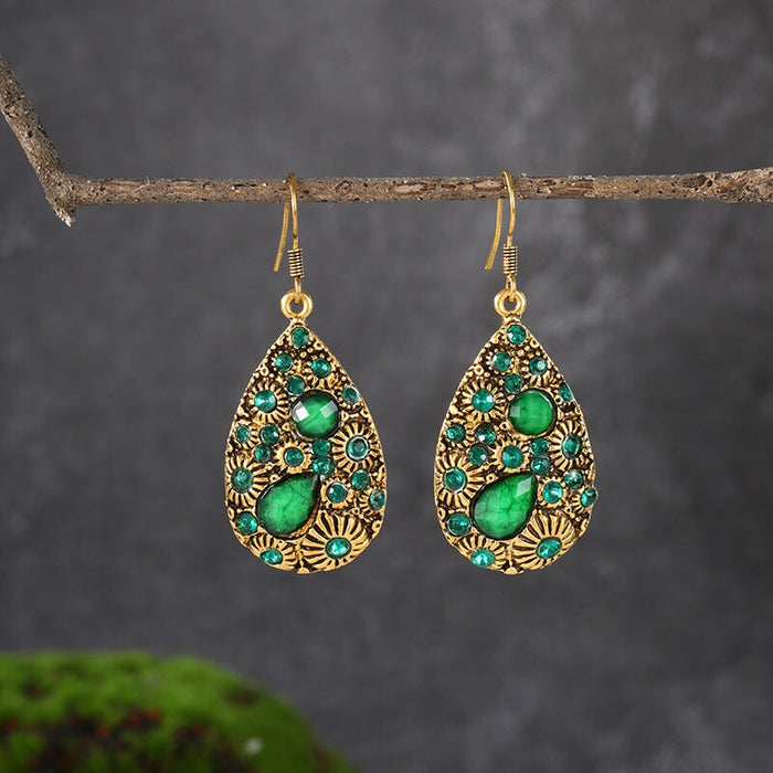 Wholesale water drop gemstones set with diamonds ethnic wind earrings JDC-ES-daiq024 Earrings 黛茜 Wholesale Jewelry JoyasDeChina Joyas De China