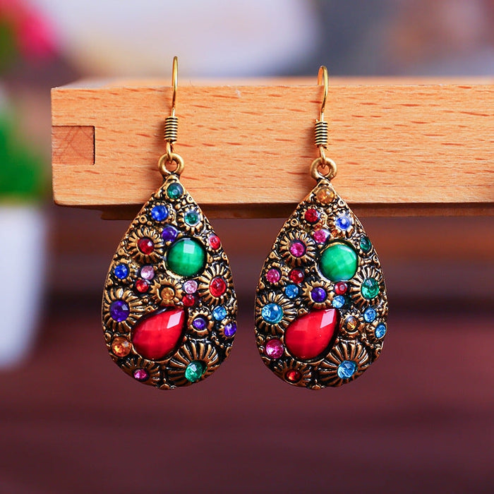 Wholesale water drop gemstones set with diamonds ethnic wind earrings JDC-ES-daiq024 Earrings 黛茜 Wholesale Jewelry JoyasDeChina Joyas De China