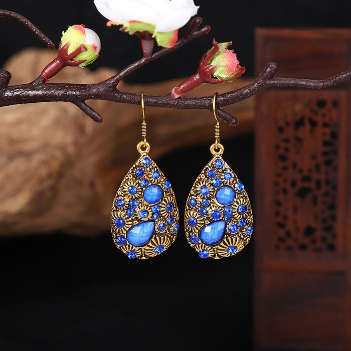 Wholesale water drop gemstones set with diamonds ethnic wind earrings JDC-ES-daiq024 Earrings 黛茜 Wholesale Jewelry JoyasDeChina Joyas De China