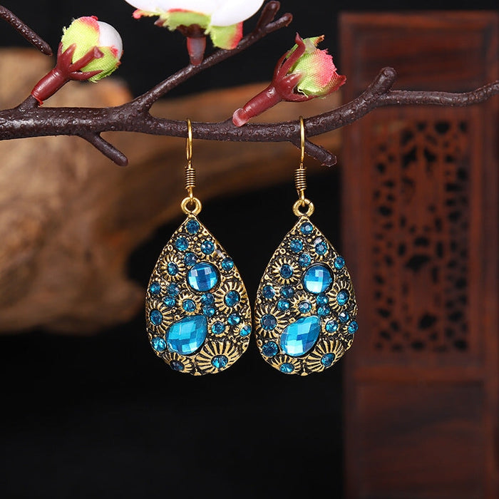 Wholesale water drop gemstones set with diamonds ethnic wind earrings JDC-ES-daiq024 Earrings 黛茜 Wholesale Jewelry JoyasDeChina Joyas De China